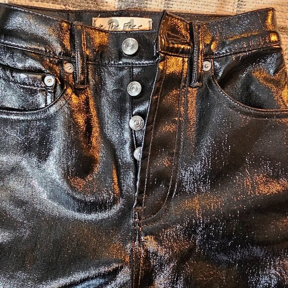 Free People We The Free Phoenix Coated Liquid Black Skinny Jean Pants 24 - Picture 6 of 10